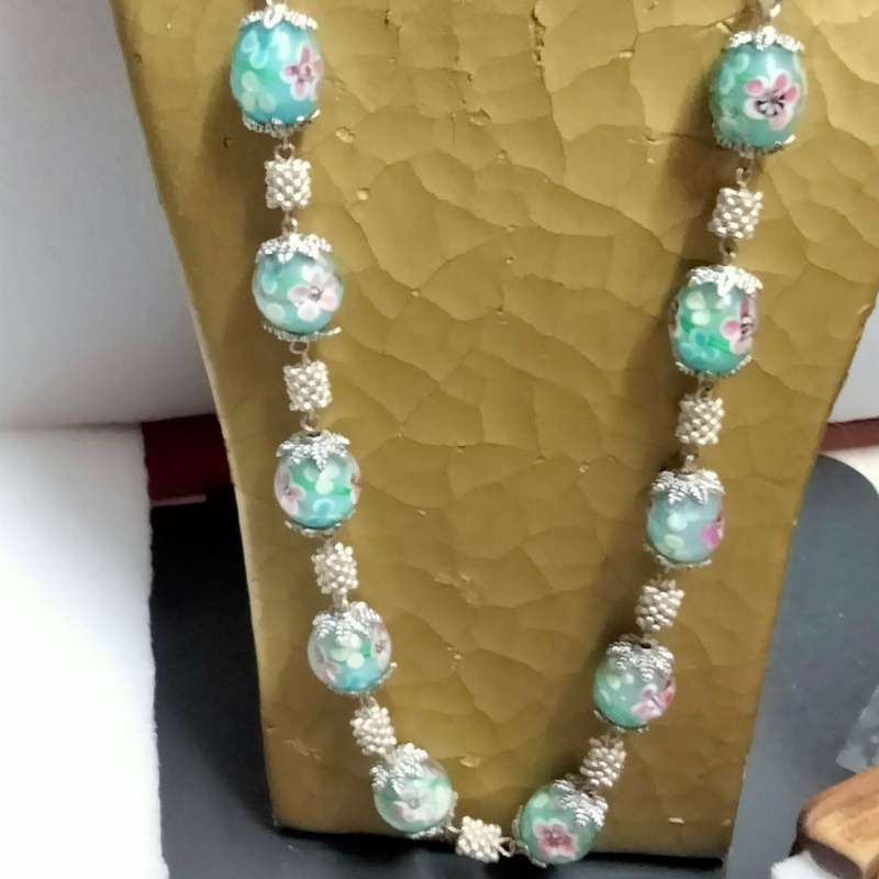1 Necklace - vintage Italian glass -Fiori - blue Beads-Spacers Chain look at my Buy Now No Waiting
