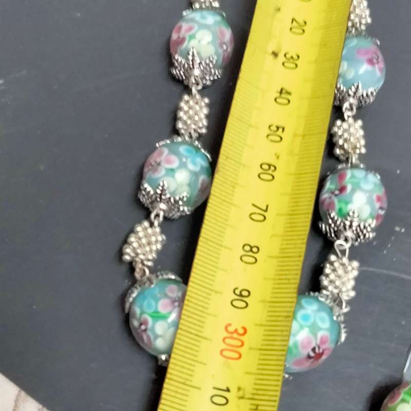 1 Necklace - vintage Italian glass -Fiori - blue Beads-Spacers Chain look at my Buy Now No Waiting