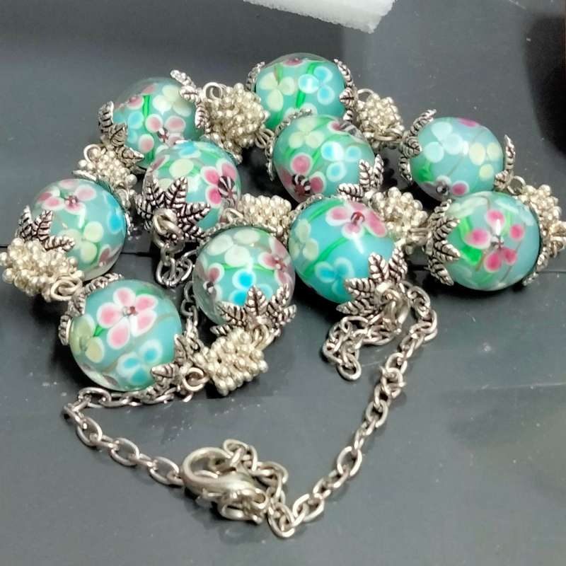 1 Necklace - vintage Italian glass -Fiori - blue Beads-Spacers Chain look at my Buy Now No Waiting