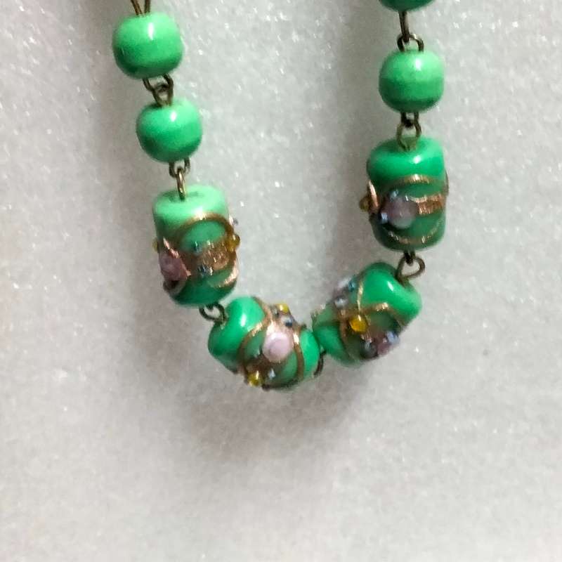 MURANO - Necklace- Wedding Cake Beads+plain Green Chain - Look at my Buy Now listings No Waiting