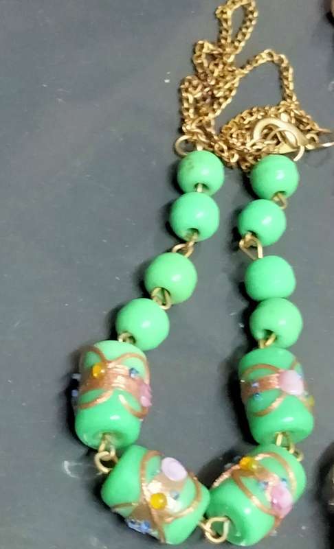 MURANO - Necklace- Wedding Cake Beads+plain Green Chain - Look at my Buy Now listings No Waiting