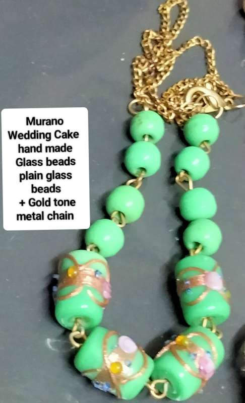 MURANO - Necklace- Wedding Cake Beads+plain Green Chain - Look at my Buy Now listings No Waiting