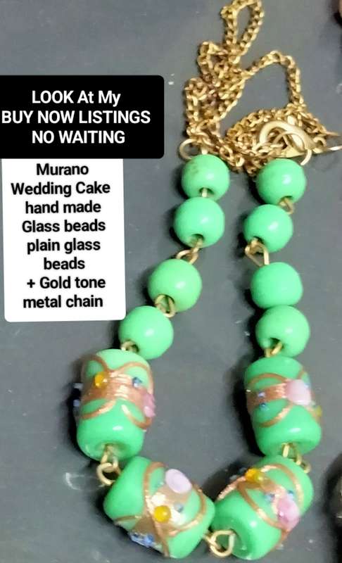 MURANO - Necklace- Wedding Cake Beads+plain Green Chain - Look at my Buy Now listings No Waiting