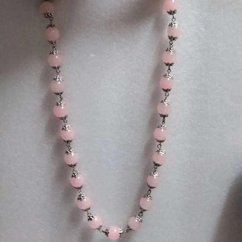 1 NECKLACE - Rose quartz glass beads+spacers metal Chain look at my Buy Now listings - No Waiting