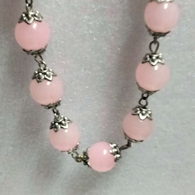 1 NECKLACE - Rose quartz glass beads+spacers metal Chain look at my Buy Now listings - No Waiting