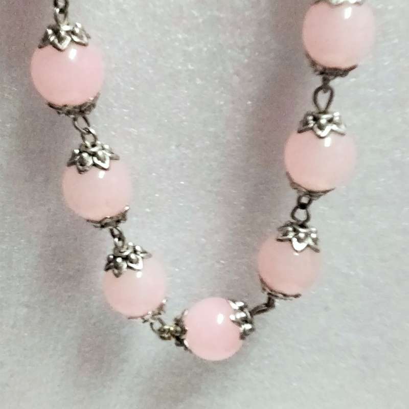 1 NECKLACE - Rose quartz glass beads+spacers metal Chain look at my Buy Now listings - No Waiting