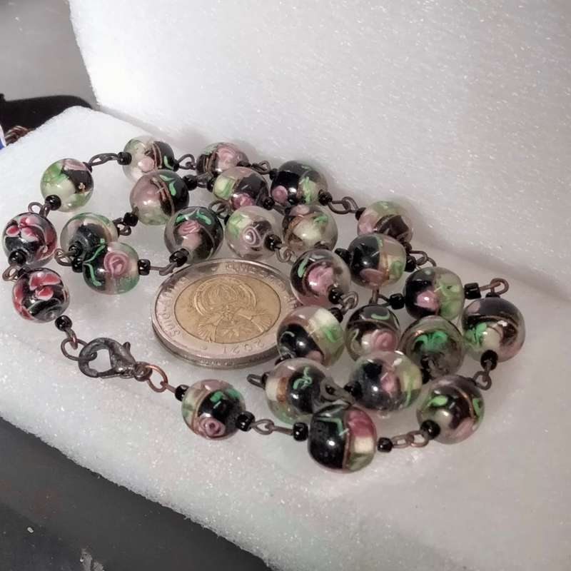Necklace-  Murano -WEDDING Cake - lampwork glass handmade Vintage beads