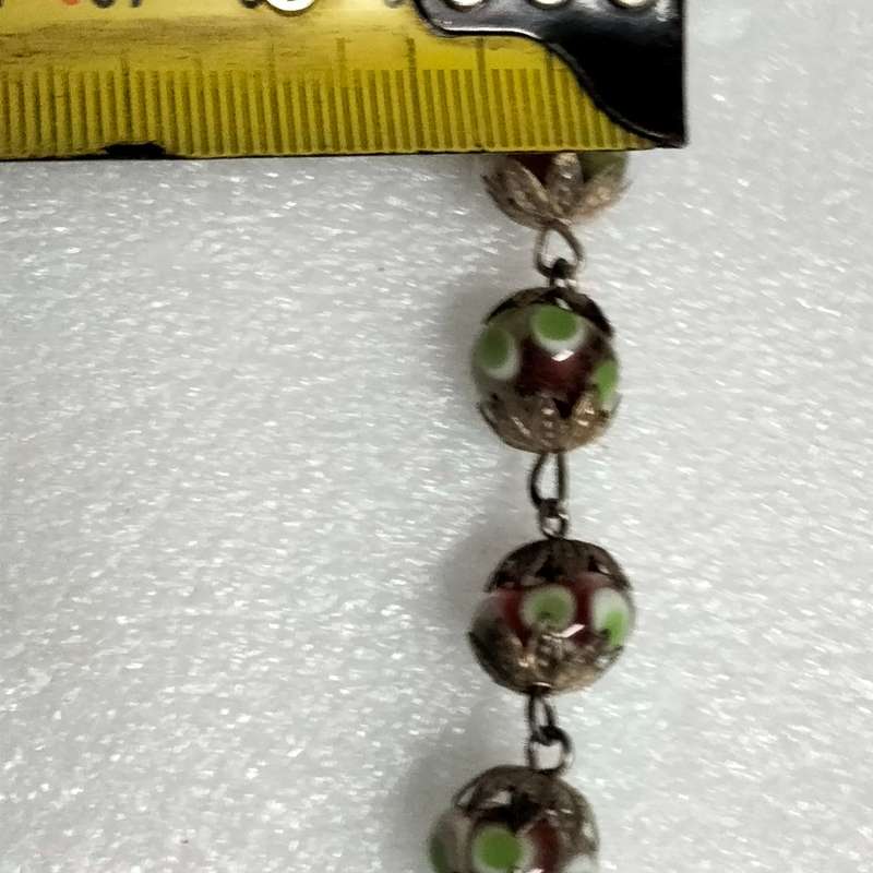 Necklace - Murano hand made Glass Lampwork spot green red white -chain Look at my buy now-No Waiting