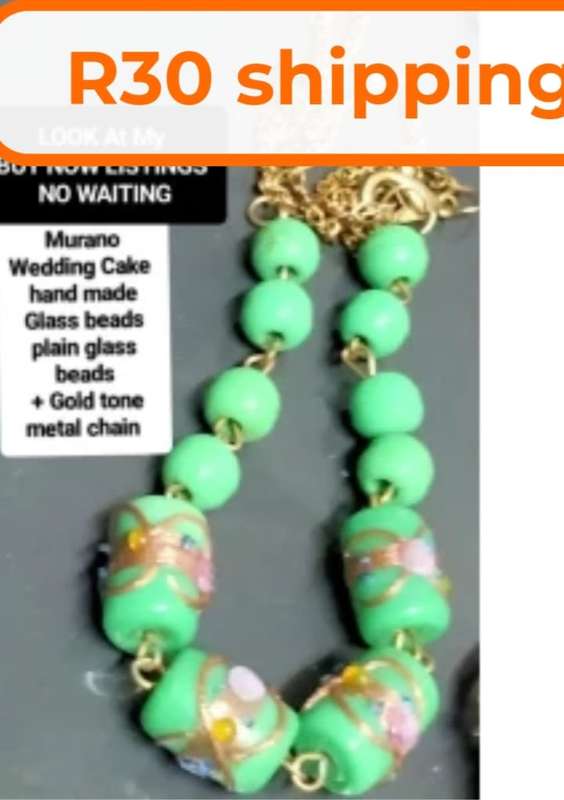MURANO - Necklace- Wedding Cake Beads+plain Green Chain - Look at my Buy Now listings No Waiting