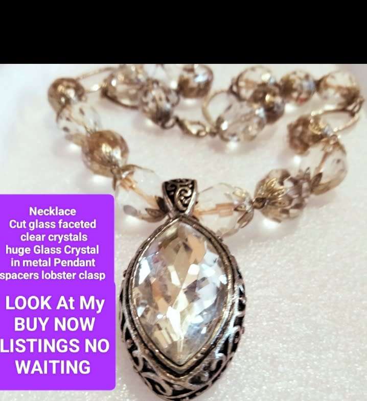 Necklace Huge Cut Glass Faceted SPARKLING Stone round beads Czech or Italy