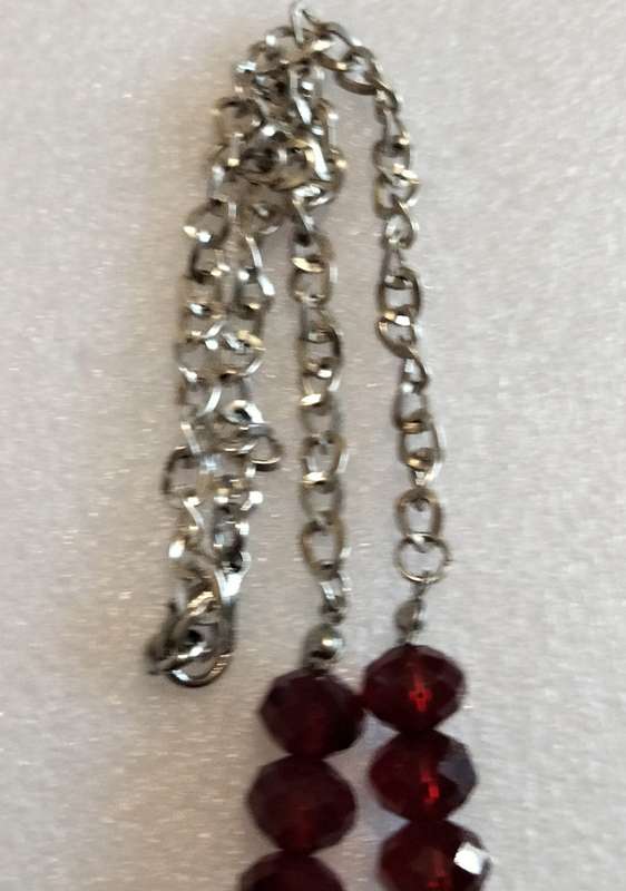 ITALIAN !!!Art Glass faceted Cut Glass Ruby+Red Beads NECKLACE +Enamel Pendant+silver tone Chain