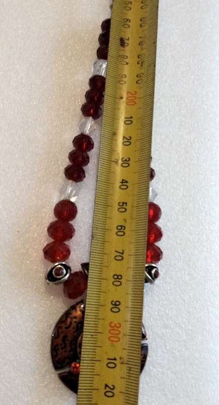 ITALIAN !!!Art Glass faceted Cut Glass Ruby+Red Beads NECKLACE +Enamel Pendant+silver tone Chain