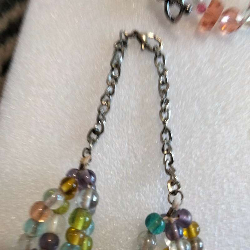 Bib NECKLACE - 4 strand ITALIAN lamp work Glass Beads Multicolour+Chain look at my Buy Now - No Wait