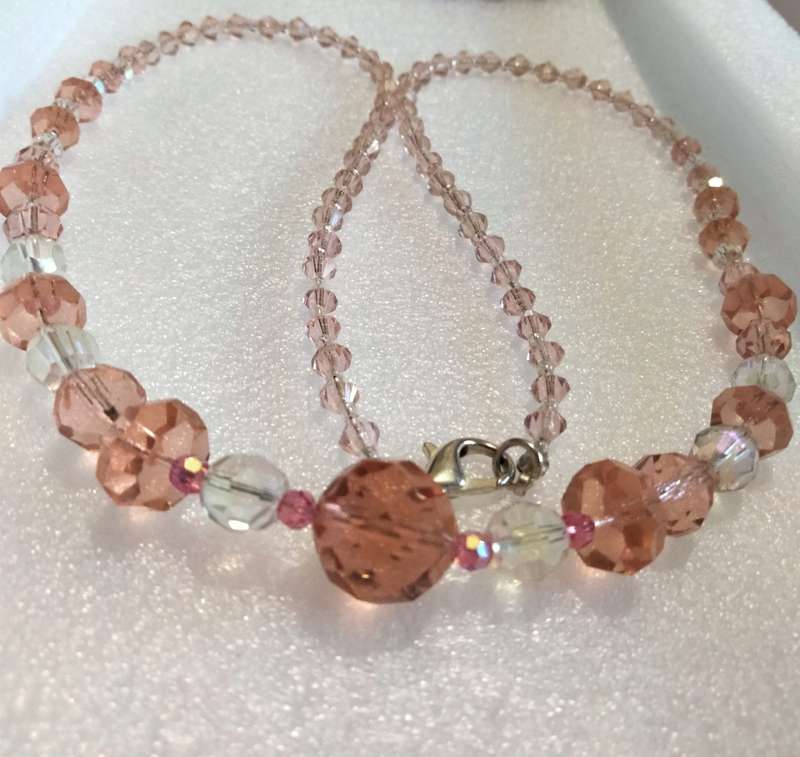 NECKLACE- Vintage Italian glass beads pink+clear mix shapes+size Look at my Buy Now listings No Wait