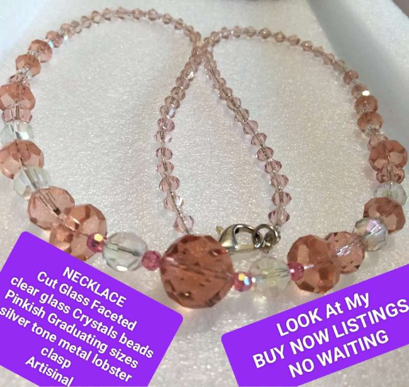 NECKLACE- Vintage Italian glass beads pink+clear mix shapes+size Look at my Buy Now listings No Wait