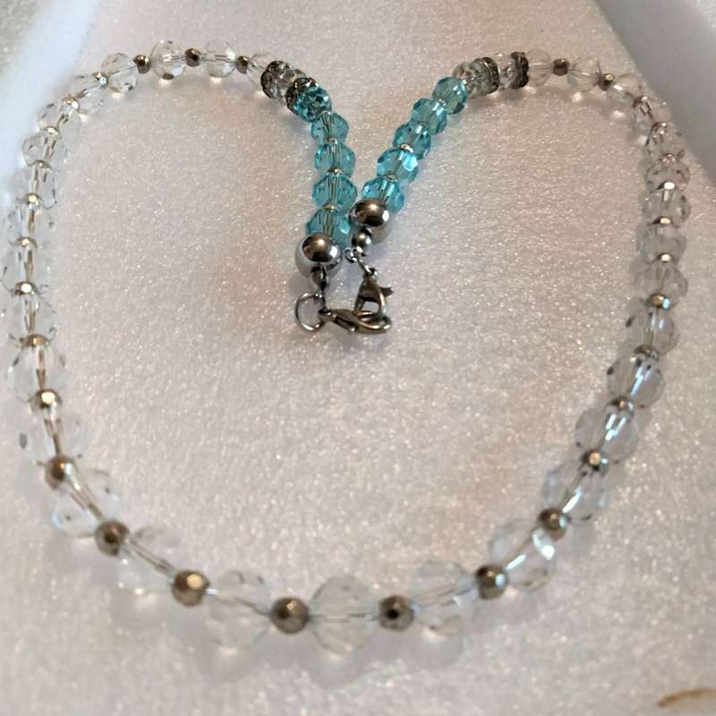 NECKLACE-Vintage Italian glass beads blue+clear mix shapes size spacers look at my Buy Now listings