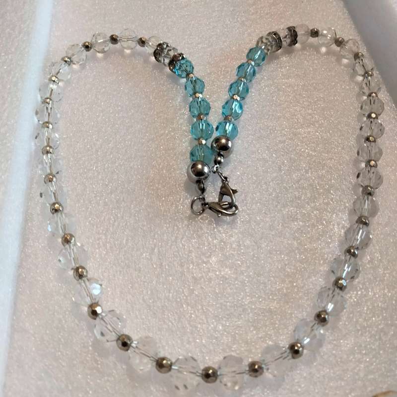 NECKLACE-Vintage Italian glass beads blue+clear mix shapes size spacers look at my Buy Now listings