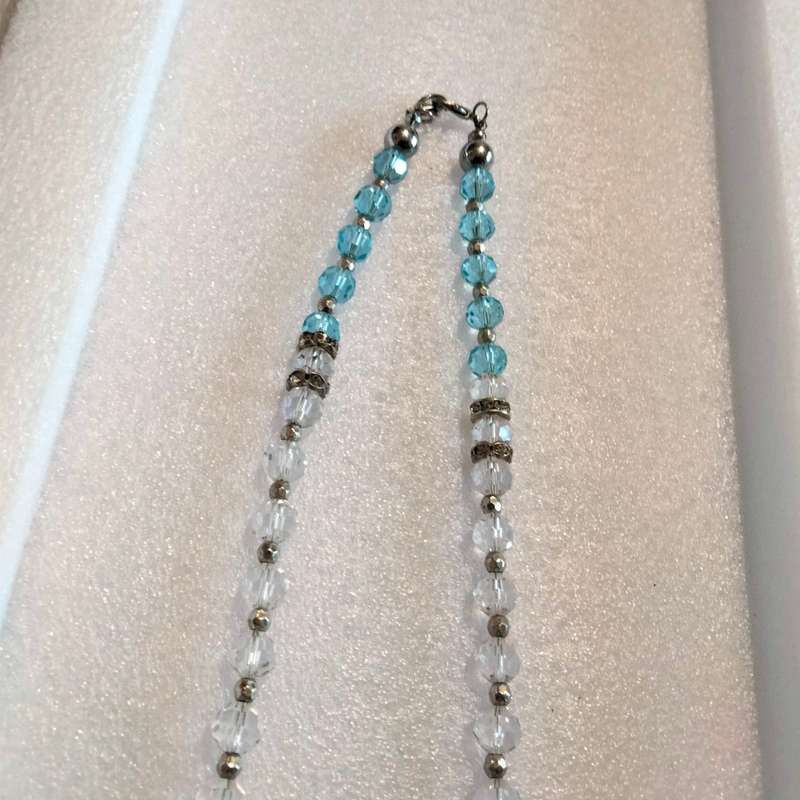 NECKLACE-Vintage Italian glass beads blue+clear mix shapes size spacers look at my Buy Now listings