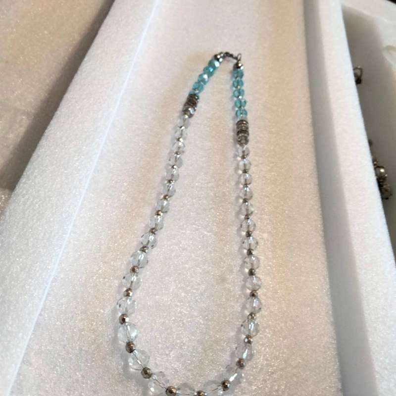NECKLACE-Vintage Italian glass beads blue+clear mix shapes size spacers look at my Buy Now listings