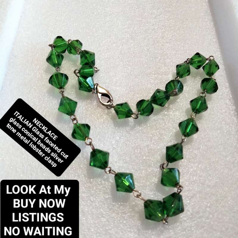 Necklace - vintage Italian cut glass faceted GREEN Lobster clasp Look at my Buy Now No Waiting