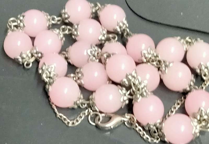 1 NECKLACE - Rose quartz glass beads+spacers metal Chain look at my Buy Now listings - No Waiting