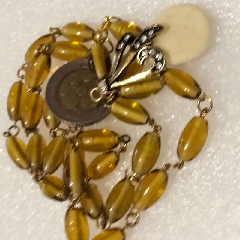 Necklace lampwork barrel glass beads handmade pendant metal flower crystal elements - lobster clasp