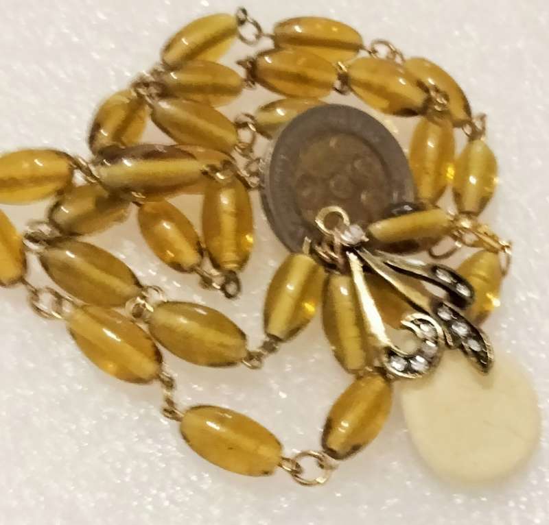 Necklace lampwork barrel glass beads handmade pendant metal flower crystal elements - lobster clasp