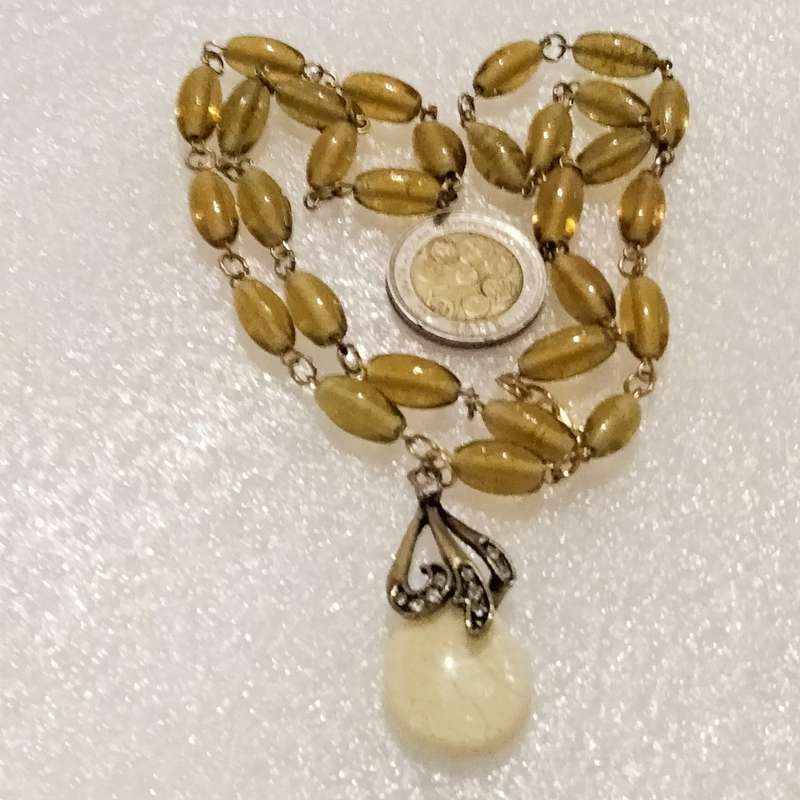 Necklace lampwork barrel glass beads handmade pendant metal flower crystal elements - lobster clasp