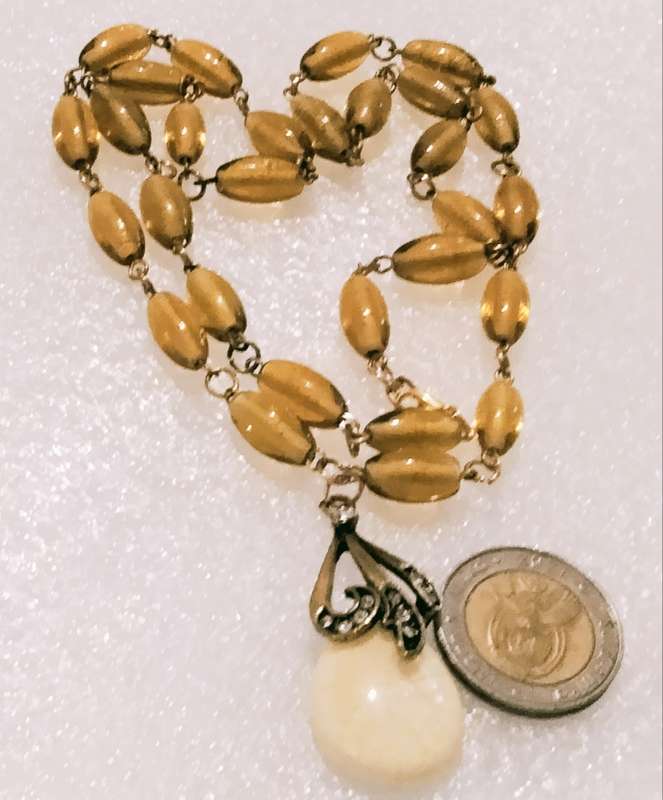 Necklace lampwork barrel glass beads handmade pendant metal flower crystal elements - lobster clasp