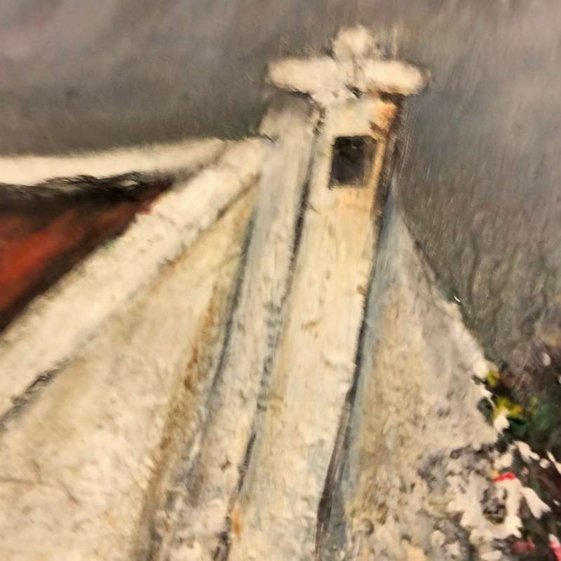 Painting Landscape Mountain trees house small Oil on board  scene Exquisite