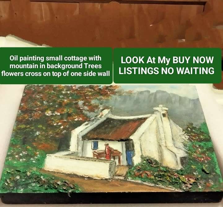 Painting Landscape Mountain trees house small Oil on board  scene Exquisite