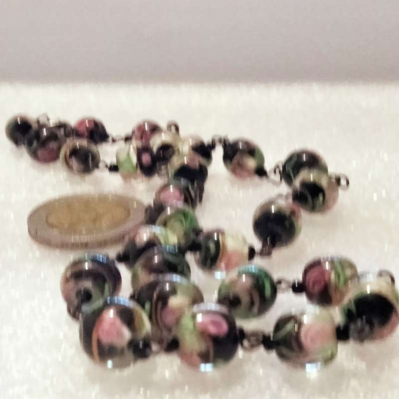 Necklace-  Murano -WEDDING Cake - lampwork glass handmade Vintage beads