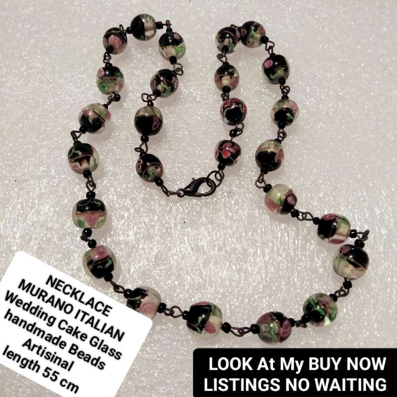 Necklace-  Murano -WEDDING Cake - lampwork glass handmade Vintage beads