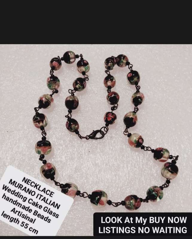 Necklace-  Murano -WEDDING Cake - lampwork glass handmade Vintage beads