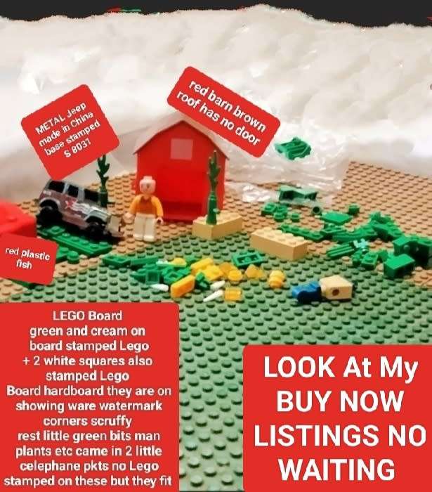 LEGO 2base plates on hardBoard+DIECAST JeepS8301 1:68 M178 Barn+oddLOOKatMy BUY NOW items NO WAITING