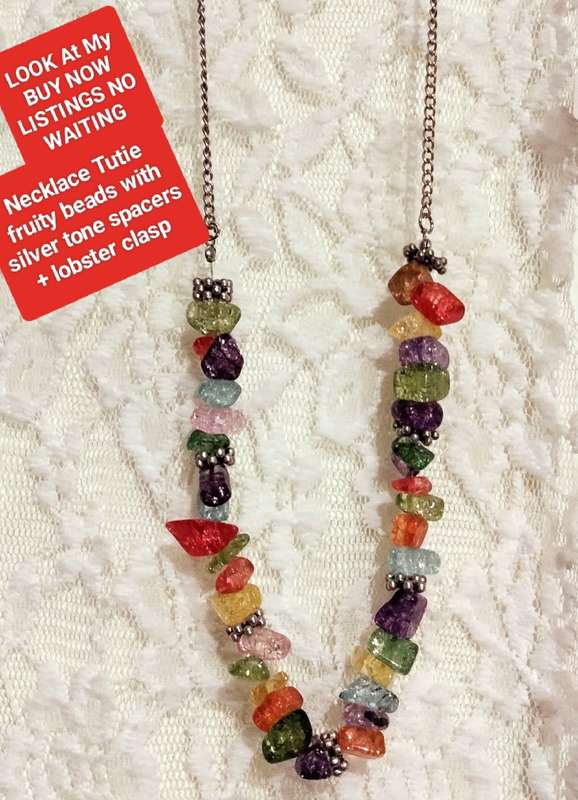 Necklace Tutti Fruity  glass beads handmade - silver tone metal chain + lobster clasp