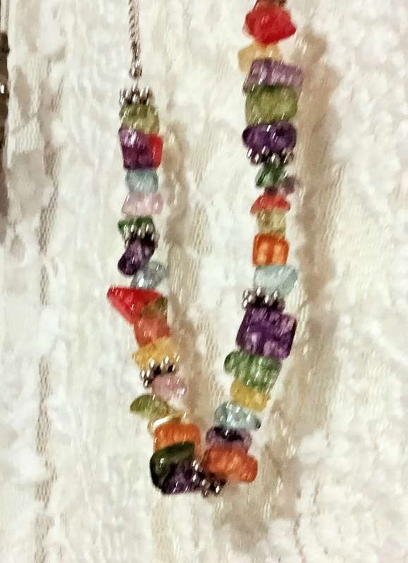 Necklace Tutti Fruity  glass beads handmade - silver tone metal chain + lobster clasp