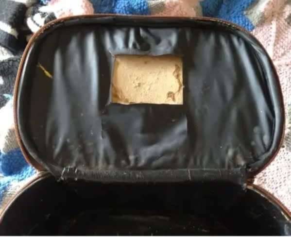 VANITY CASE vintage embroidery material Interior needs TLC missing small mirror