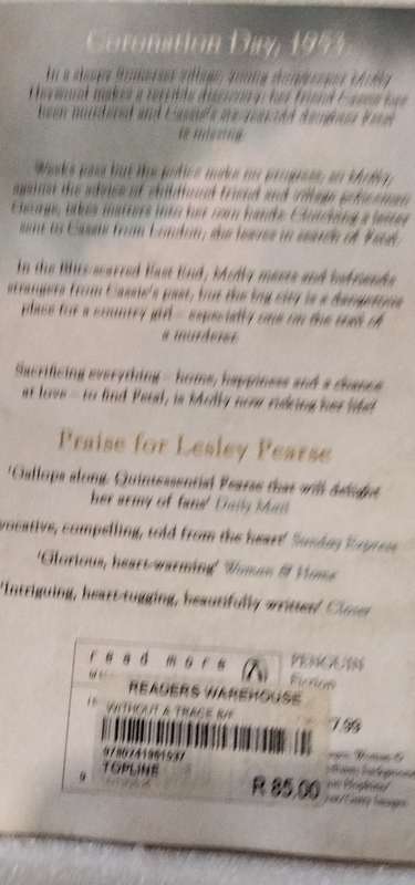 2 Books -Author LESLEY PEARSE Belle + Without a trace  Soft cover pre-owned