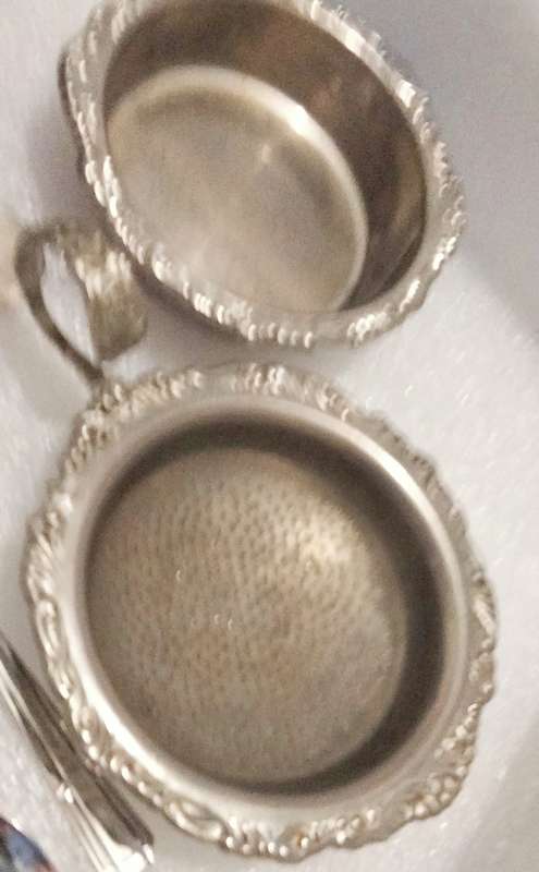 Dekrona EPNS Sugar Bowl*Tea Strainer+base*1 Cake lifterWMF 90-2*Art Decor Tongs+6TspoonsEPNS