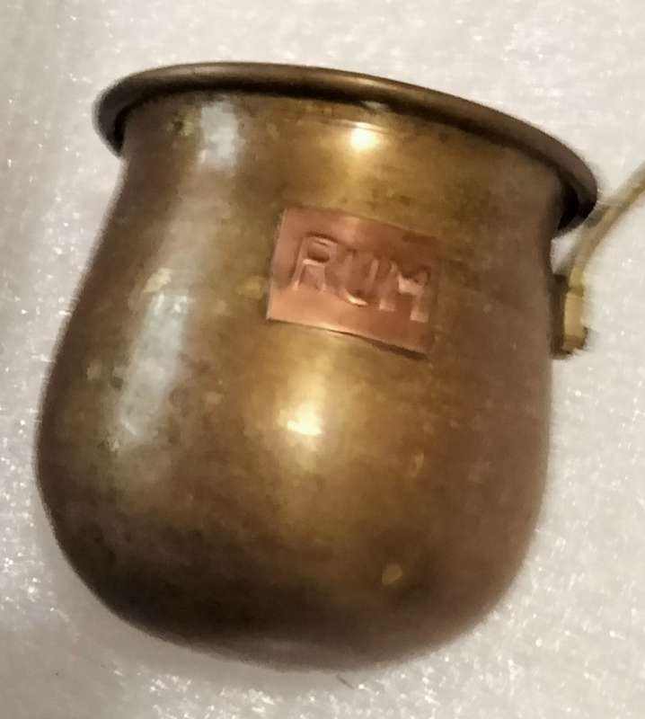 1 brass  RUM dipper long brass  handle oxidation PATINA - on RUM label is copper LOOK At My BUY NOW