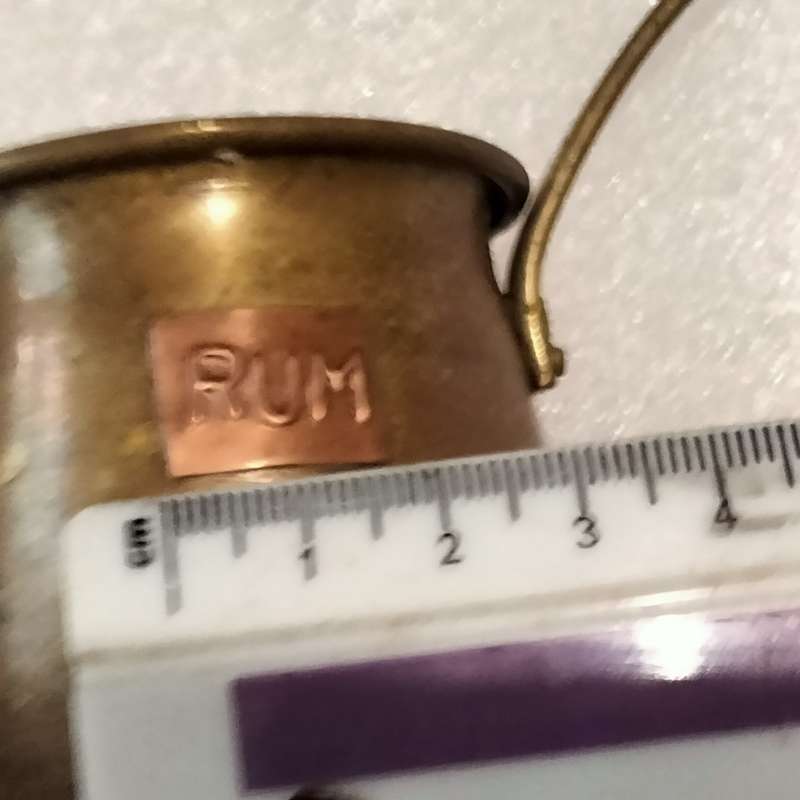 1 brass  RUM dipper long brass  handle oxidation PATINA - on RUM label is copper LOOK At My BUY NOW