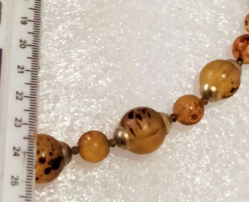 Necklace  AMBER graduating faux round beads+ small beads gold tone metal spacers + barrel clasp