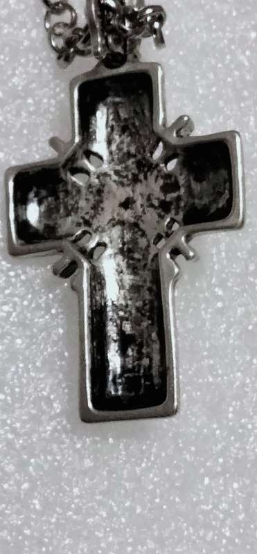 Pendant - Cross  Large Central faux Pearl + chain SILVER TONE metal
