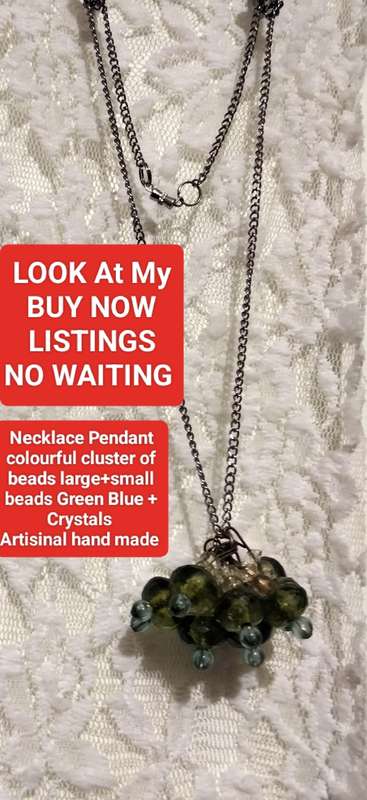1 NECKLACE -pendant cluster glass crystal+composite beads metal+chain look at my Buy Now -No Waiting
