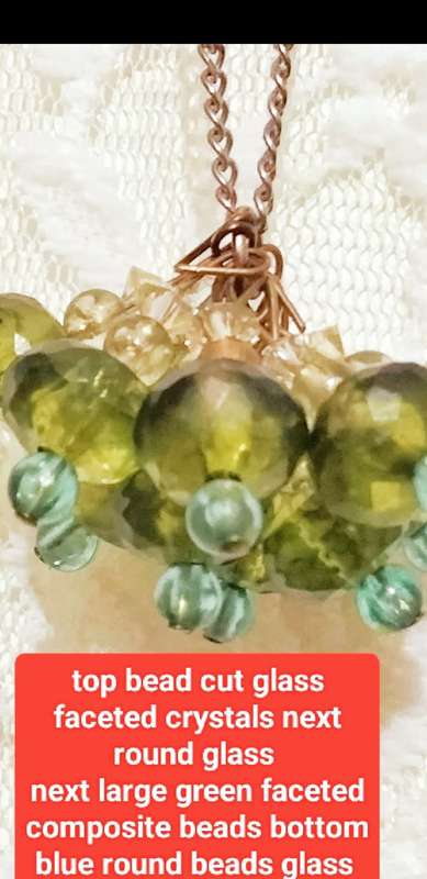 1 NECKLACE -pendant cluster glass crystal+composite beads metal+chain look at my Buy Now -No Waiting