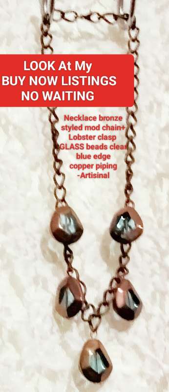 NECKLACE mod metal chain Glass beads Blue+Copper LOOK At My BUY NOW-NO WAITING