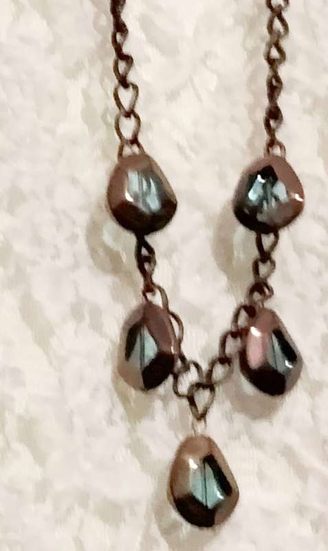 NECKLACE mod metal chain Glass beads Blue+Copper LOOK At My BUY NOW-NO WAITING