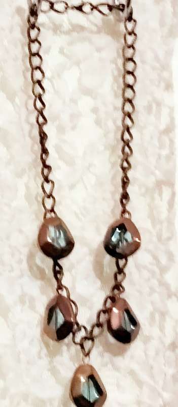 NECKLACE mod metal chain Glass beads Blue+Copper LOOK At My BUY NOW-NO WAITING