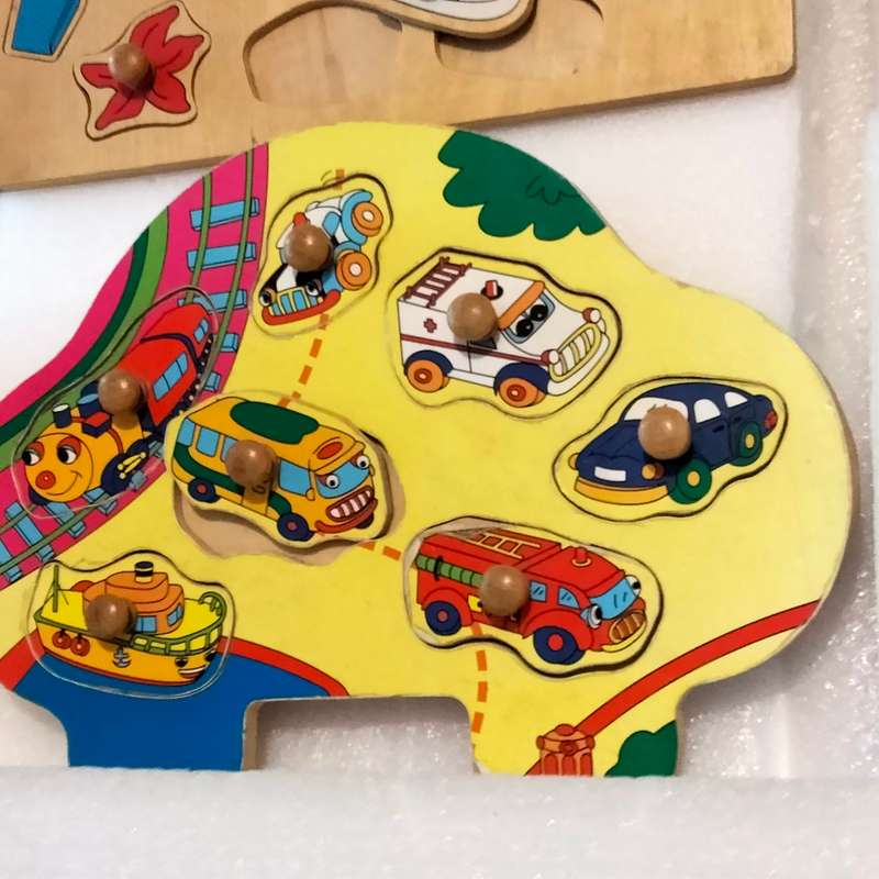 toys Wooden Peg Puzzles X2 bright pretty 1 piece missing showing ware+ extra peg shapes+2sqblocks+ 2